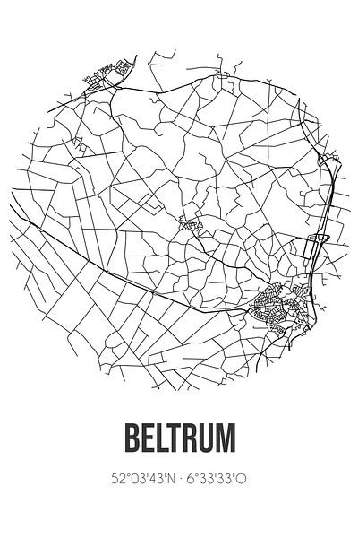Beltrum (Gelderland) | Landkaart | Zwart-wit van Stad & Wand