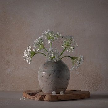 Nature morte, Allium blanc dans un pot de gingembre antique