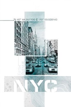 Poster Art NYC Fifth Avenue Traffic | Marmor türkis