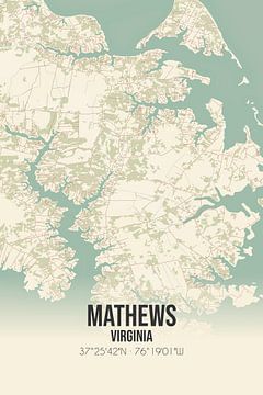 Vintage landkaart van Mathews (Virginia), USA. van Rezona
