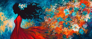 Dansende vrouw in het rood - Kleurrijke harmonie van Poster Art Shop