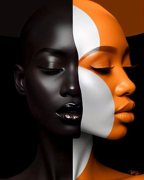 Who's watching? II Close up portrait in orange, white,black by René van den Berg