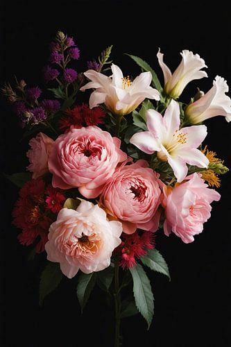 Fleurs vibrantes sur fond noir