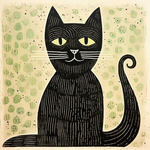 Grüne Katze in der Volkskunst von Aloke Design