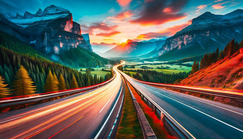 Road with mountains and forest by Mustafa Kurnaz