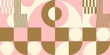 Abstracte retro geometrische kunst in goud, roze en gebroken wit nr. 1 van Dina Dankers