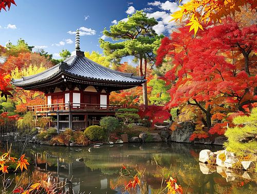 schilderachtig Japans landschap met Tempel
