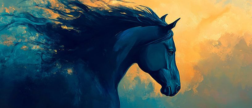 Majestueux cheval noir dans un jeu de lumière par Poster Art Shop