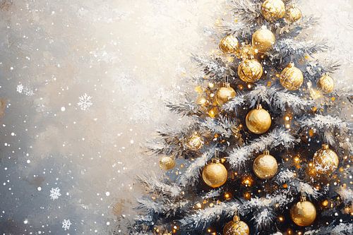 Gouden kerstboom met sneeuwdecor