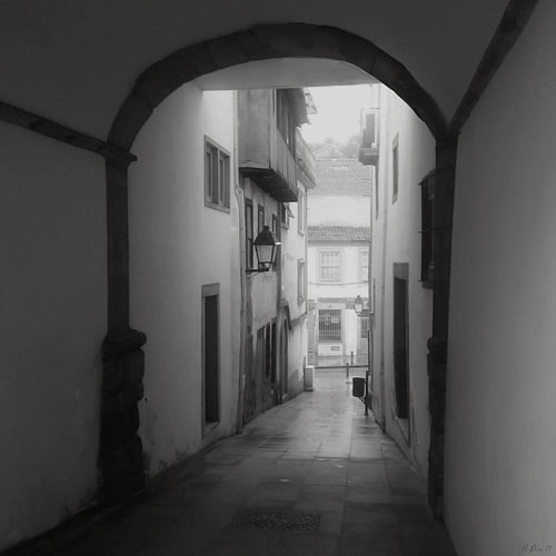 Stone Archway in Braga, Portugal in Black and White