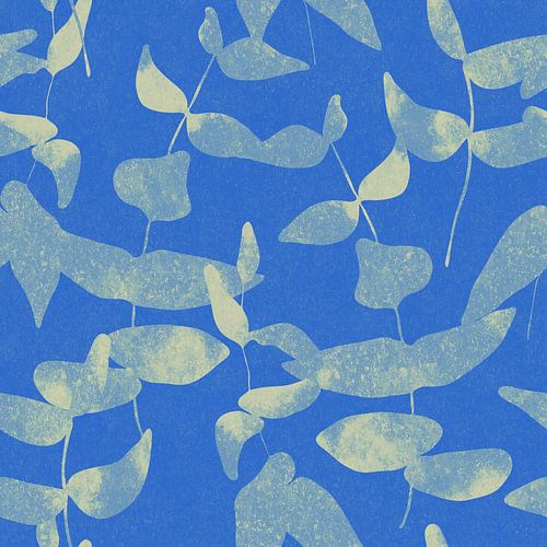 Modern botanisch. Bladeren in kobaltblauw en wit