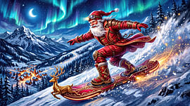 Weihnachtsmann auf Snowboard – Polarlichtflug von AidasignArt