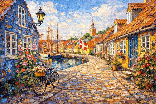 Aeroskobing in Denemarken, een impressionistisch schilderij.