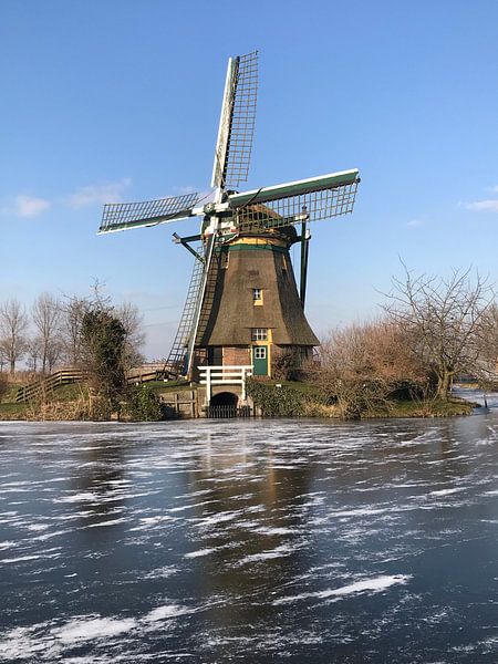 Zijllaan Mühle Leiderdorp im Winter mit Eis von Carel van der Lippe