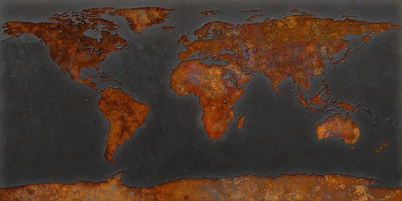 Weltkarte rostet - Signalschwarz von Frans Blok