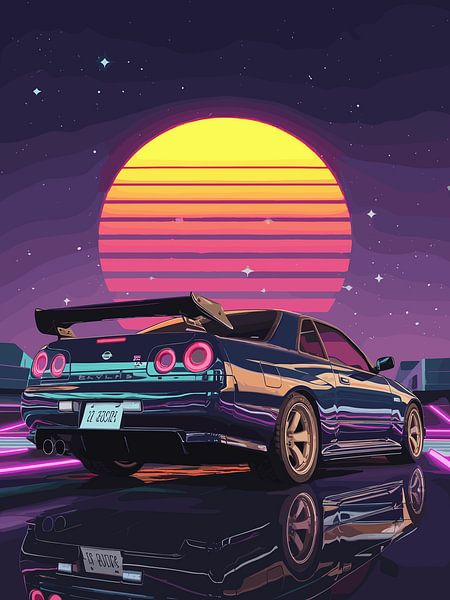 Retro Sunset Car by Vicky Hanggara