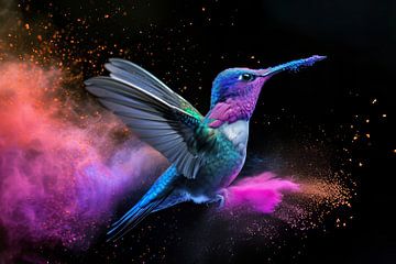 Kosmische Danser - Kolibrie in Flitsende Kleuren van Eva Lee