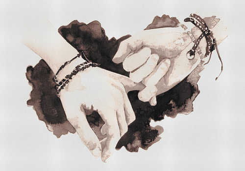 Forever together | Portrait of hands in Indian ink