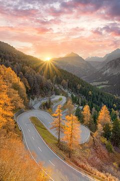Maloja Pass in Switzerland at sunset