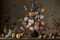 Balthasar van der Ast, Stillleben mit Obstkorb, eine Vase mit Blumen und Muscheln von Meesterlijcke Meesters Miniaturansicht