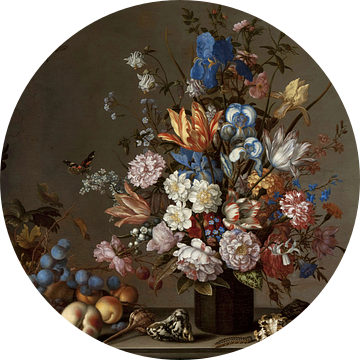 Stilleven met mand met fruit, een vaas met bloemen en schelpen, Balthasar van der Ast (gezien bij vt