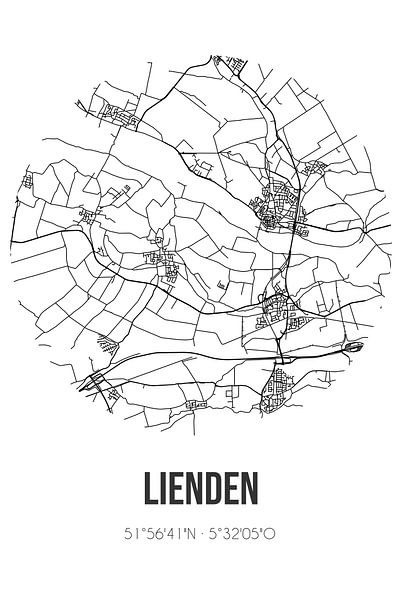 Lienden (Gelderland) | Map | Black and white by Prints of Place