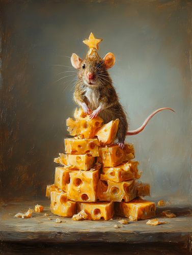 Souris de Noël sur un arbre à fromage avec une étoile