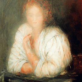 Junge Frau am Fenster (Vintage)Inspiriert von Rembrandt . von Ineke de Rijk