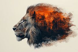 Sérénité sauvage - Lion avec coucher de soleil en silhouette