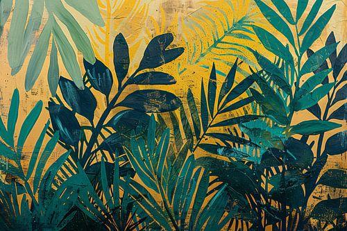 Abstract modern schilderij van junglebladeren