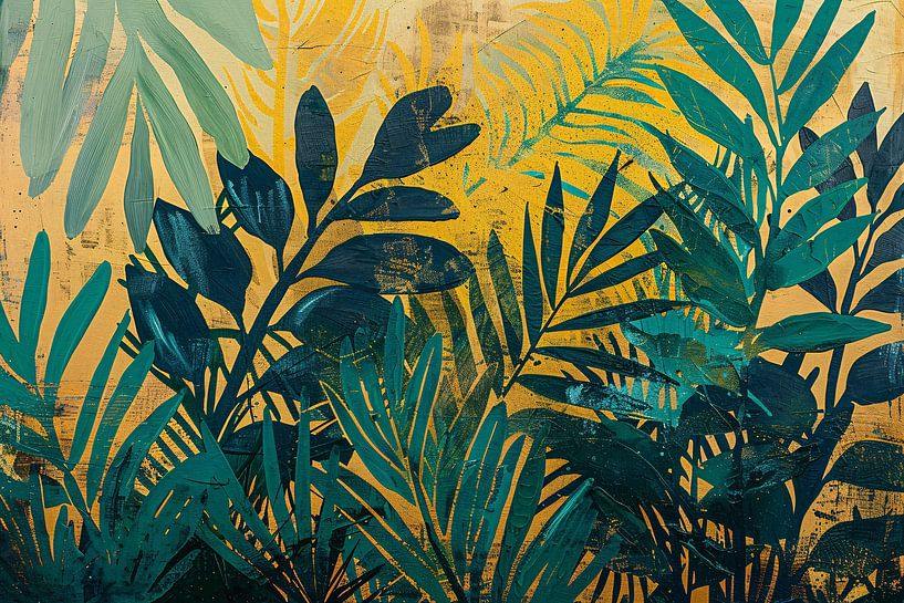 Abstract modern schilderij van junglebladeren van Art & Soul Creations