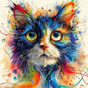 Katze - Katze in bunter Aquarellfarbe von Gelissen Artworks