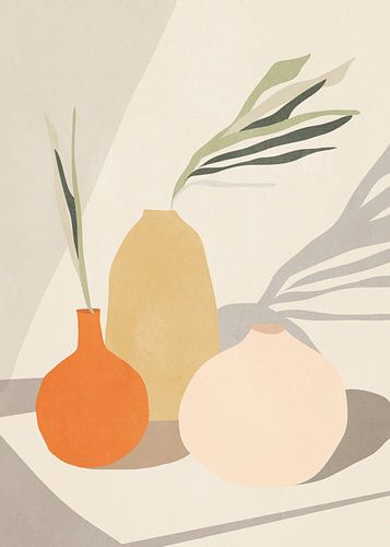 Abstrakte Vasen mit grünen Blättern