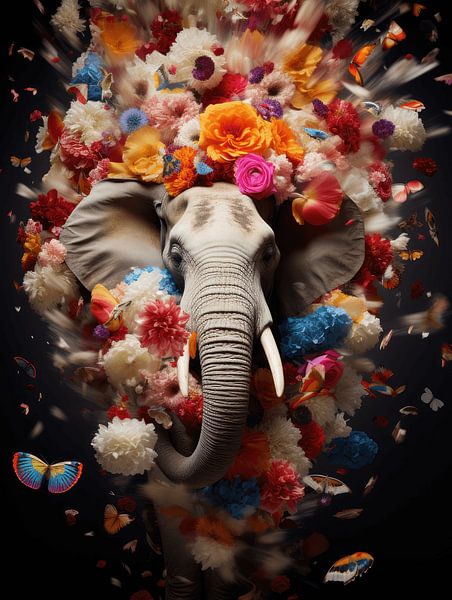 Blossom parade: Elephant in a Sea of Flowers by Eva Lee