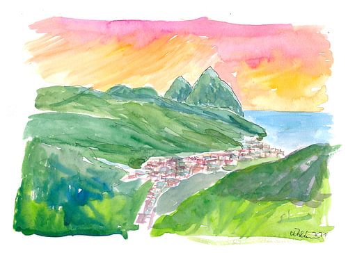 Pitons impressionnants à Sainte-Lucie avec Sourfriere et coucher de soleil inoubliable dans les Cara