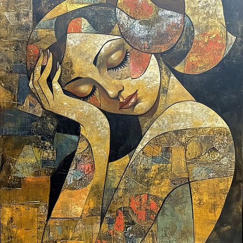 Femme avec des accents dorés et de la couleur