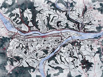 Kaart van Passau in de stijl 'White Winter' van Maporia
