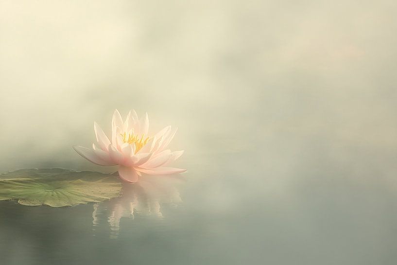 Lotus in zachte ochtendmist van Art & Soul Creations