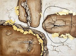Abstrakte Malerei mit Texturen, Blattgold und schwarzen Linien von Markus Gann
