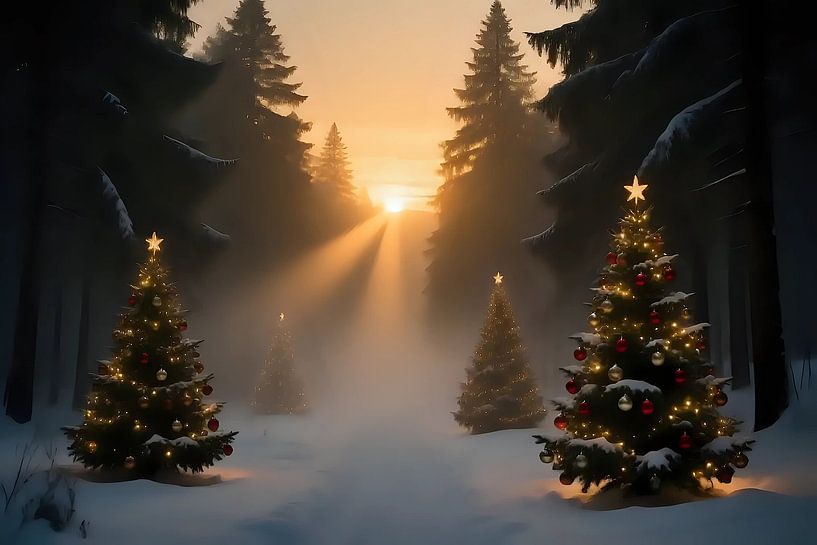 Forêt de Noël dans le dernier rayon de soleil par Jean Pierre