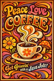 Peace Love Coffee Retro Groovy by irgian firmansyah