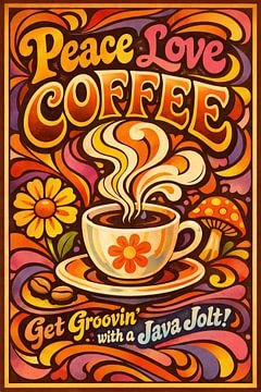 Frieden Liebe Kaffee Retro Groovy von irgian firmansyah