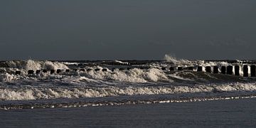 Panorama van de zee: De golven slaan om bij de golfbrekers van Marjolijn van den Berg