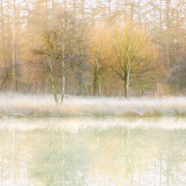 Winterse reflecties (olieverf) van Karla Leeftink