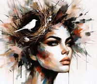 Abstract portrait of woman with bird's nest in her hair. (1)