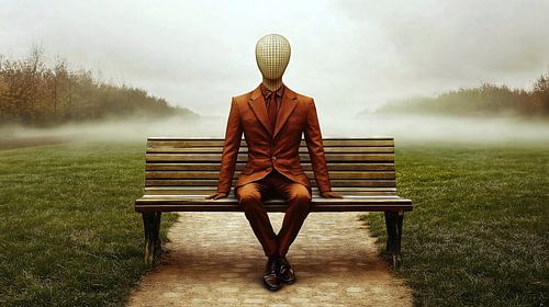 Homme d'affaires dans un parc à brouillard
