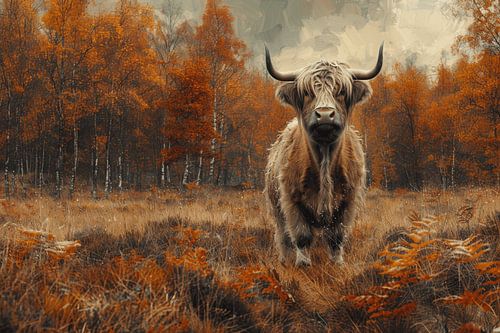 Sentinelle de l'automne : majestueux bovin des Highlands entouré de couleurs automnales