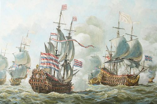 De 4-daagse zeeslag in juni 1666 van Maritiem Schilder Arnold de Lange