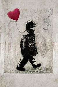 Pop-Art. Graffiti. Junge mit rotem Luftballon.