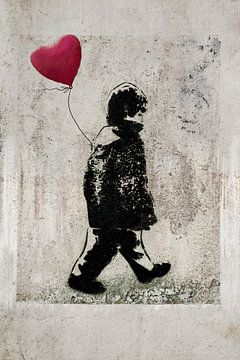 Popart. Graffiti. Jongen met rode ballon. van Alie Ekkelenkamp